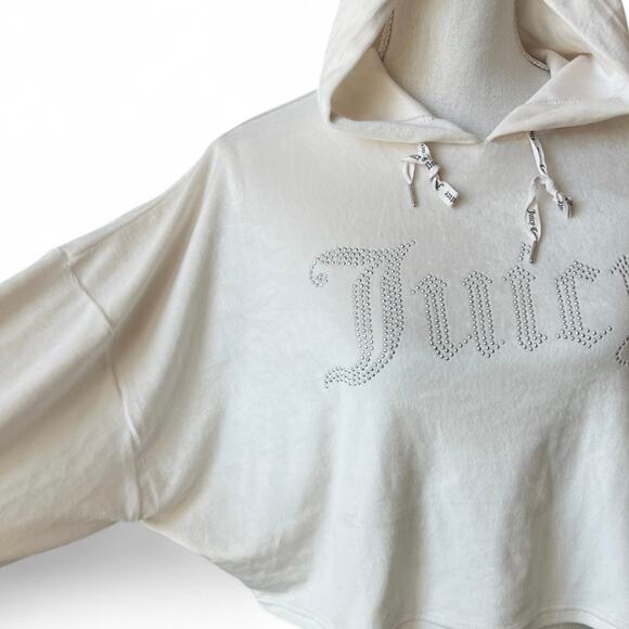 Juicy couture ivory cropped hoodie Y2K lightweight Athliesure velour size large - Picture 3 of 8